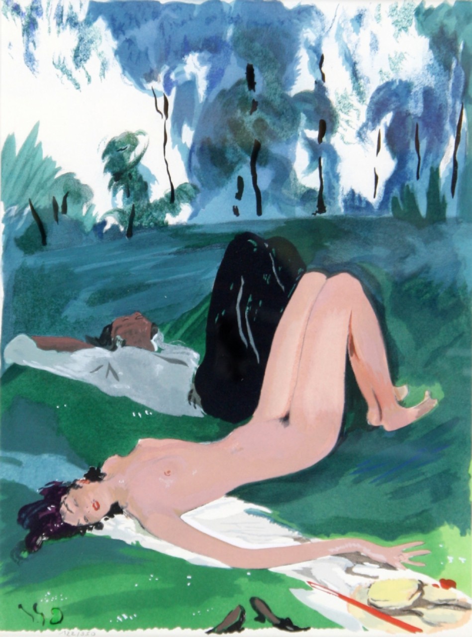 DOMERGUE Jean-Gabriel femme nue et homme habillé dans l'herbe