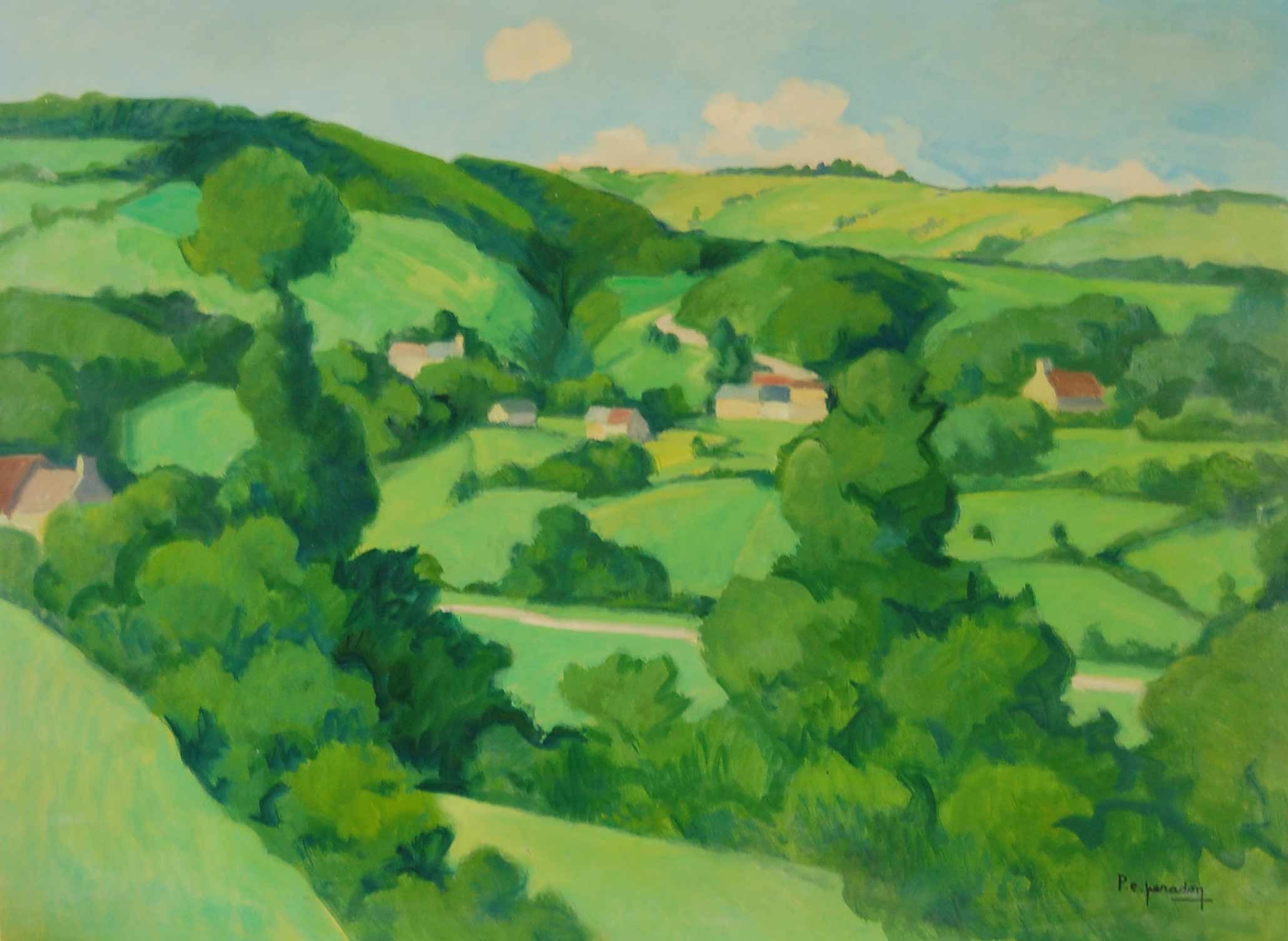 LE BENY BOCAGE, VILLAGE DE CAMPEAUX, Huile sur panneau, PERADON Pierre-Edmond (1893 - 1981)