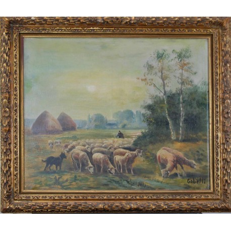 LE RETOUR DU TROUPEAU - GABELLI R. (XXème siècle) - Huile sur toile