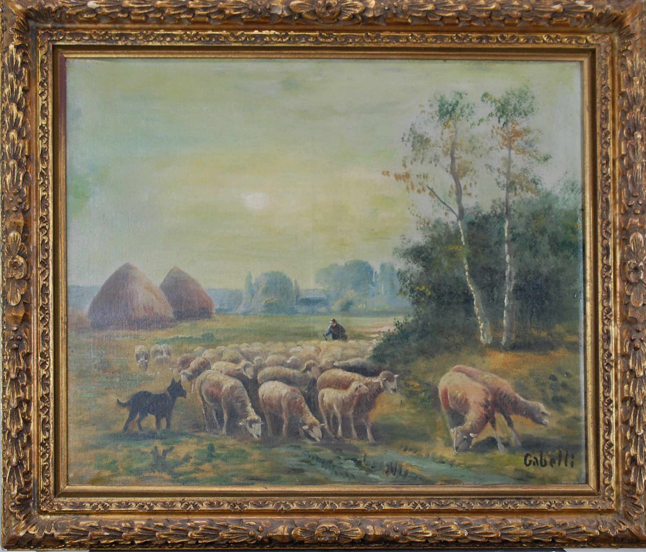 LE RETOUR DU TROUPEAU - GABELLI R. (XXème siècle) - Huile sur toile