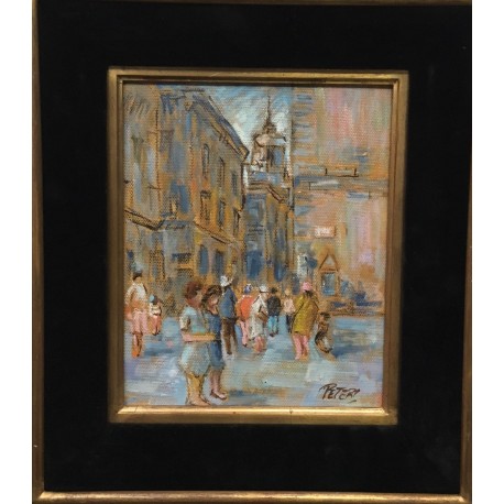 RUE ANIMEE - PETERS Jan (XXème siècle) - Huile sur toile