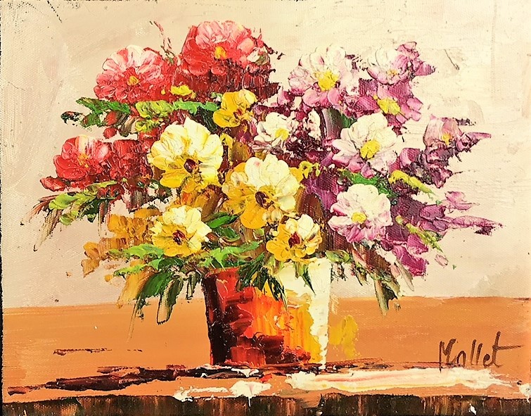 MALLET Edouard vase fleuri tricolore 