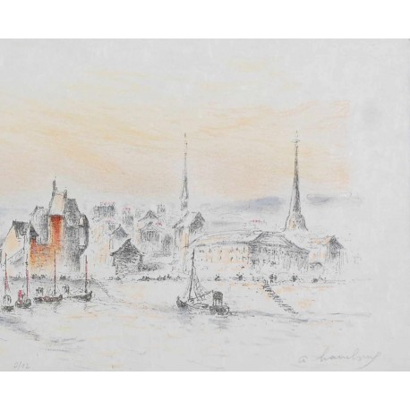 FETE SUR LE BASSIN - HAMBOURG André (1909 - 1999) - Lithographie
