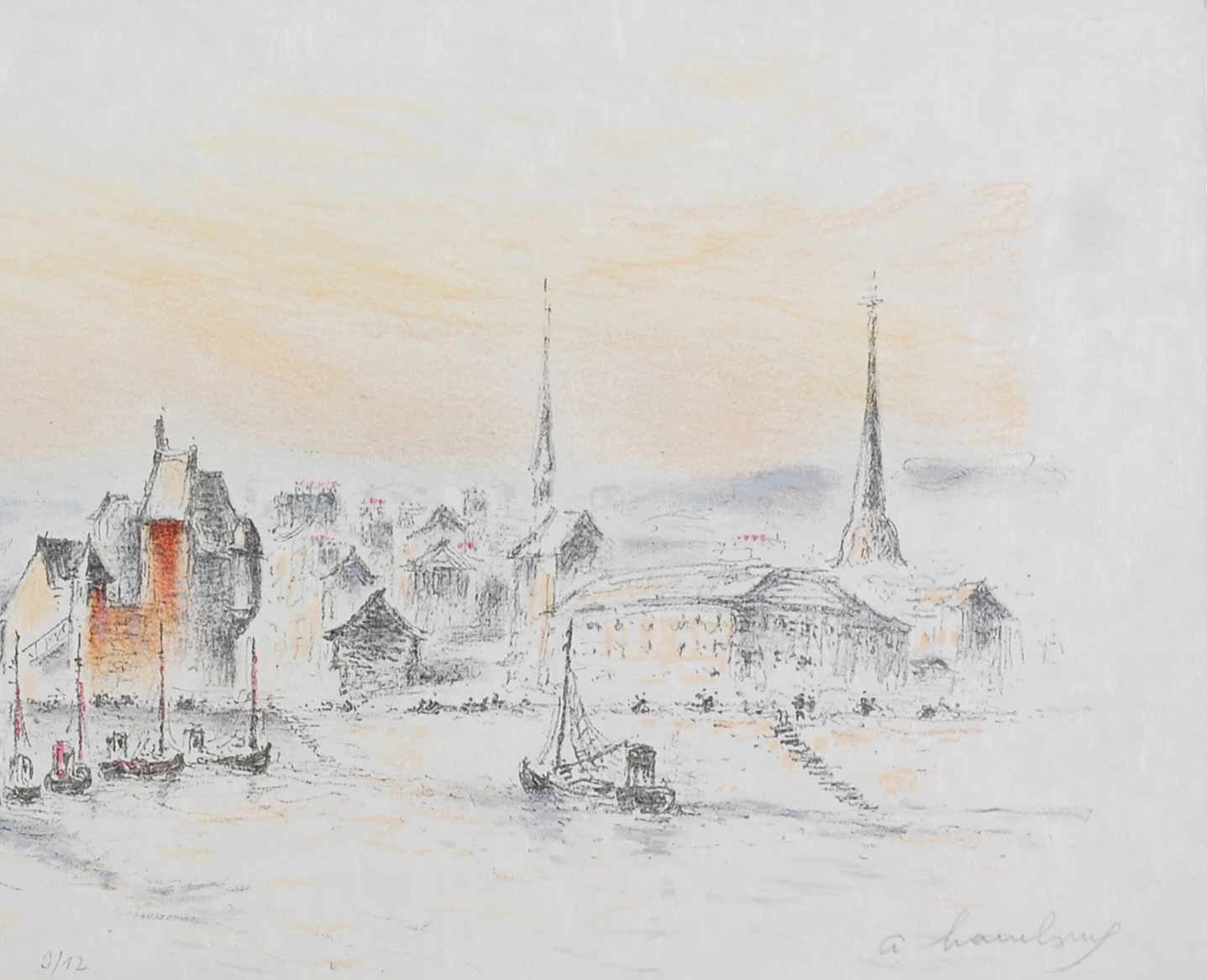 FETE SUR LE BASSIN - HAMBOURG André (1909 - 1999) - Lithographie