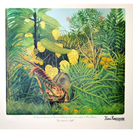 ROUSSEAU Henri tigre attaquant un buffle 