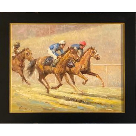 CHEVAUX A LA LUTTE - VERMOS Luis (XXème siècle) - Huile sur toile