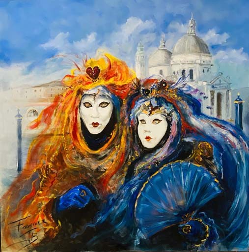 LE CARNAVAL DE VENISE - FOURNIER Jean-Baptiste (1959-) - Huile sur toile