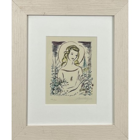 LA JEUNE FILLE AU CHAPEAU - TOUCHAGUES Louis (1893 - 1974) - Lithographie