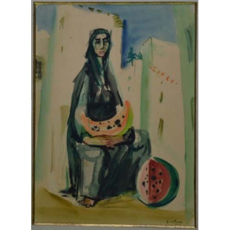 FEMME A LA PASTEQUE - COLLOMB Paul (1921 - ) - Aquarelle