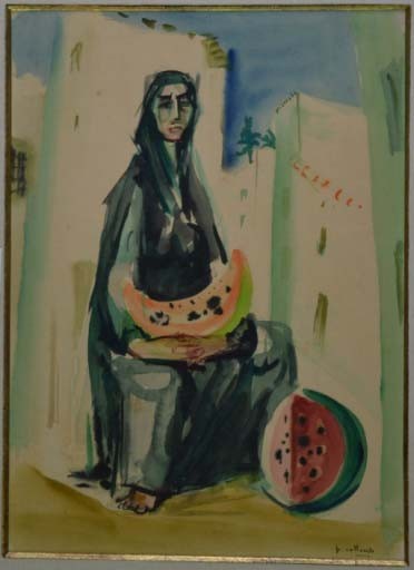 FEMME A LA PASTEQUE - COLLOMB Paul (1921 - ) - Aquarelle