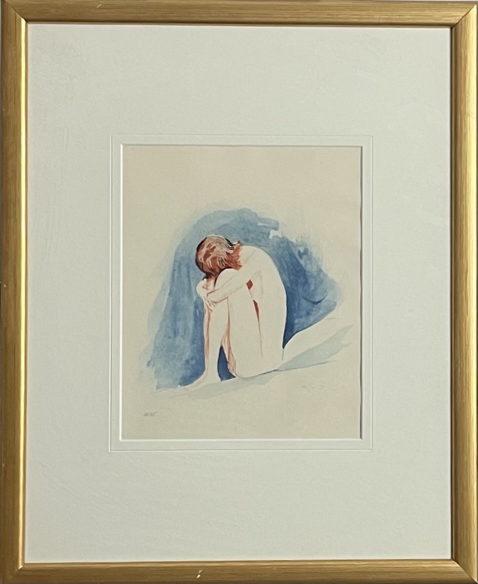 NU FOND BLEU - DOMERGUE Jean-Gabriel (D'après) (1889 - 1962) - Lithographie