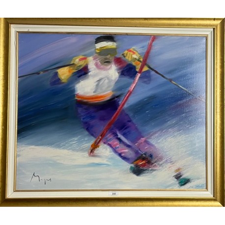 LE SKIEUR. (3) - MAGRE Louis (1955 - ) - Huile sur toile