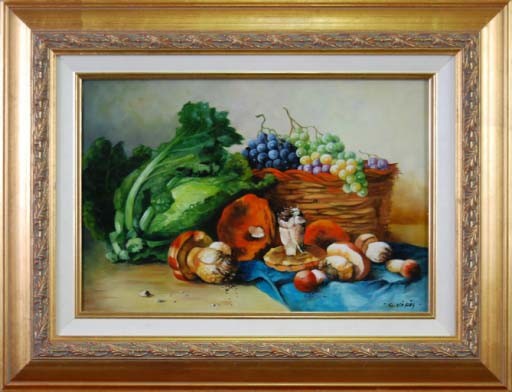 NATURE MORTE AUX CHAMPIGNONS - VOROS Gyorgy (1940-) - Huile sur panneau