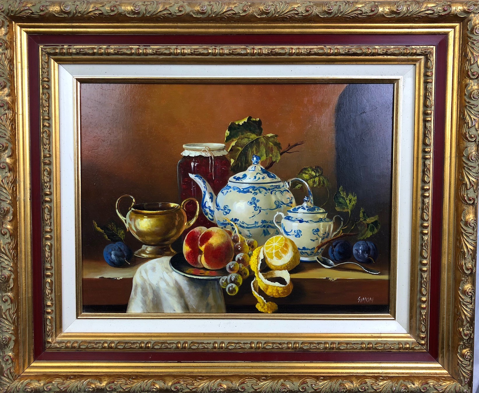 NATURE MORTE A LA THÉIÈRE - SIMON Kati (1952 - ) - Huile sur panneau