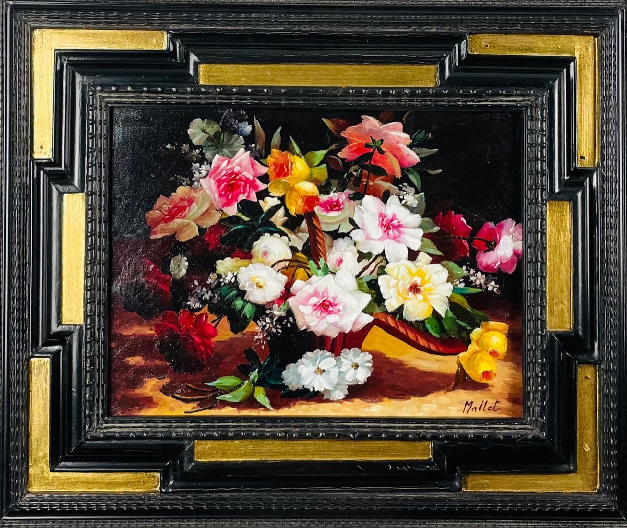 LE BOUQUET DU BONHEUR - MALLET Edouard (XXème siècle) - Huile sur toile