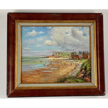 PLAGE AU PIED DES FALAISES - SERATE Samuel (XX ème siècle) - Huile sur toile