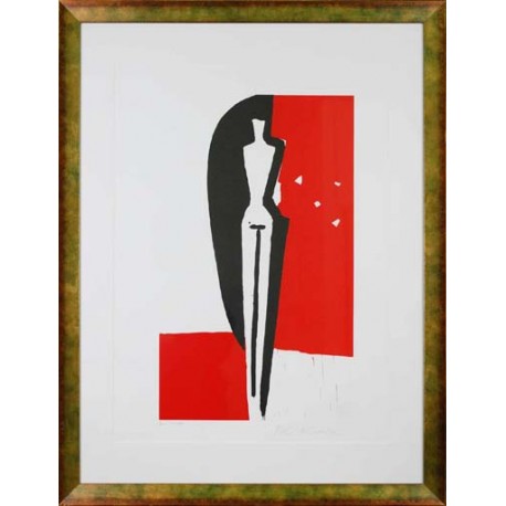 FEMME FOND ROUGE - KURODA Aki (1944 - ) - Lithographie