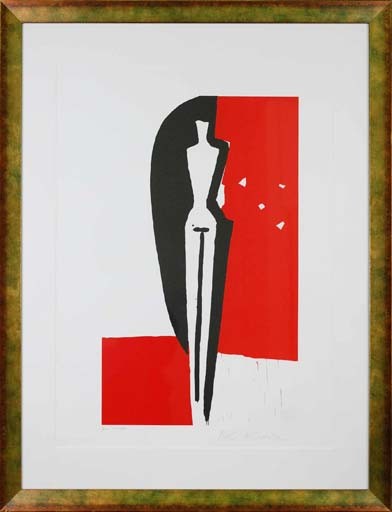 FEMME FOND ROUGE - KURODA Aki (1944 - ) - Lithographie