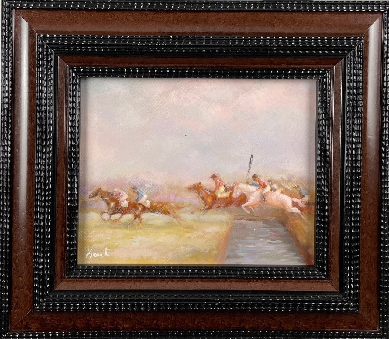 LA COURSES DES CHEVAUX - KENT Richard (XX ème siècle) - Huile sur toile