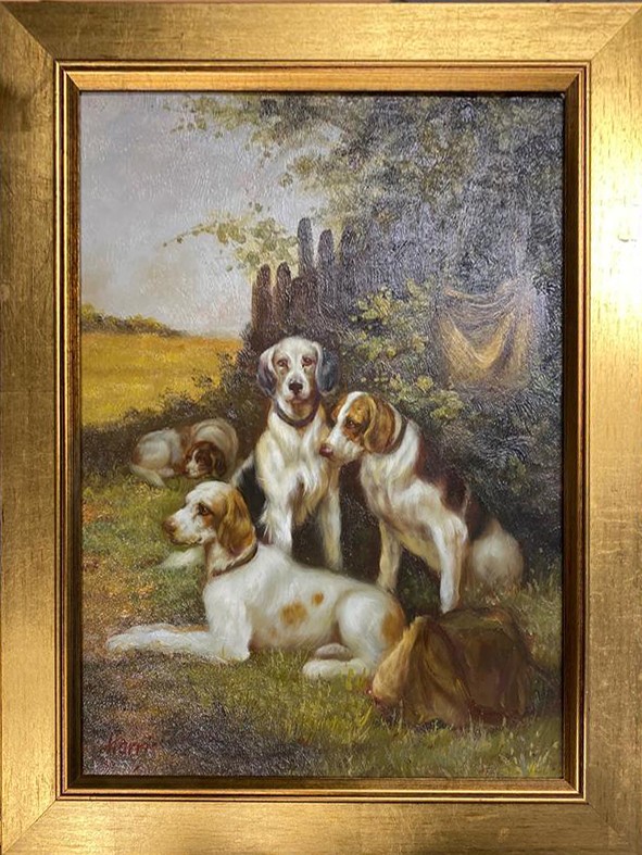 LE REPOS DES CHIENS DE CHASSE - HARRIS Steve (XXème siècle) - Huile sur panneau