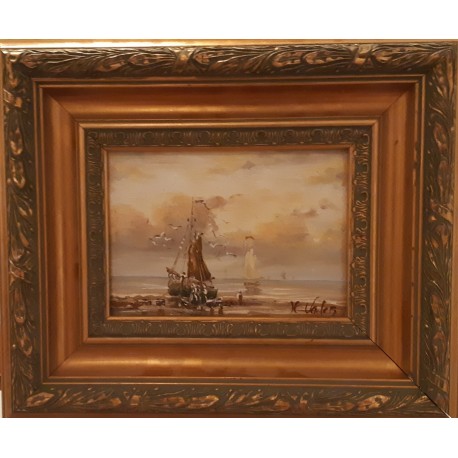 VOILIER ECHOUE - VADER Hendrik (XXème siècle) - Huile sur toile