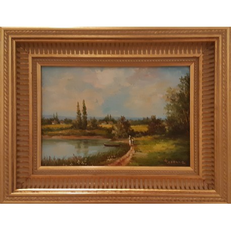 BARQUE SUR L'ETANG - LEFRANC Louis (1912-) - Huile sur toile