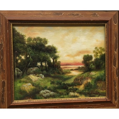 COUCHER DE SOLEIL EN FORET - HENOIR Marcel (XX ème siècle) - Huile sur toile