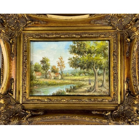 MAISON AU BORD DE LA RIVE - LEFRANC Louis (1912-) - Huile sur toile