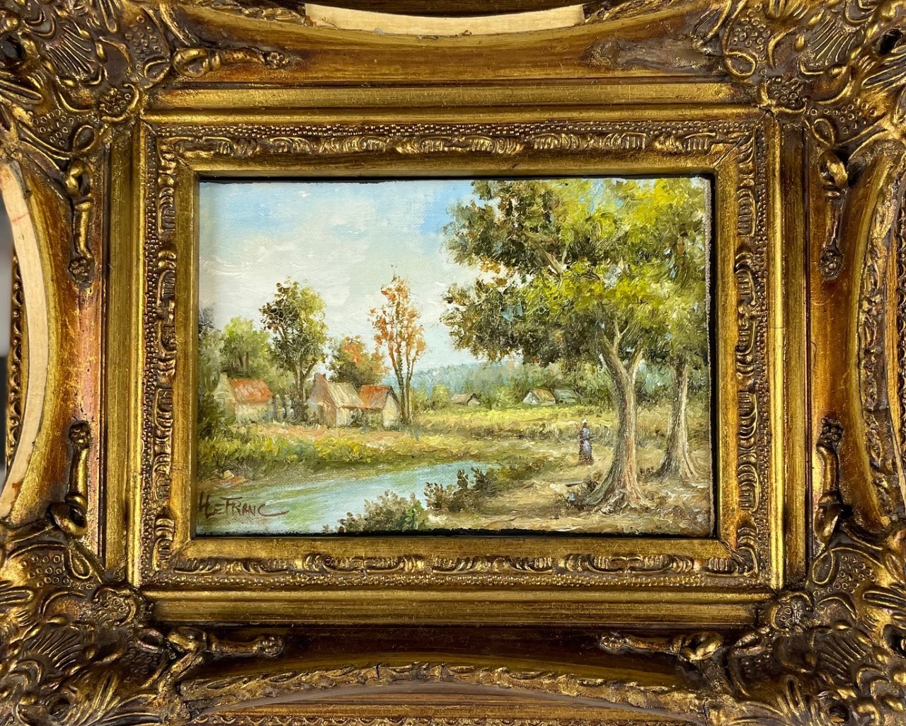 MAISON AU BORD DE LA RIVE - LEFRANC Louis (1912-) - Huile sur toile