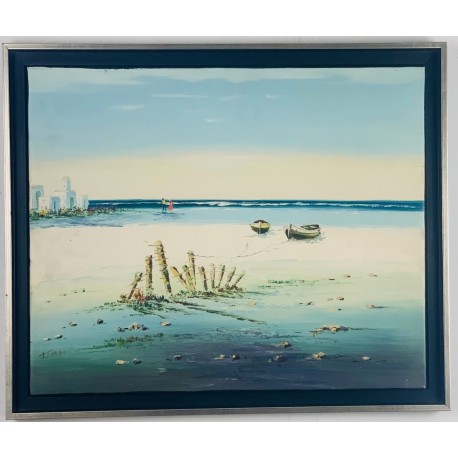 LA PLAGE - ILARDI Joseph (XX ème siècle) - Huile sur toile
