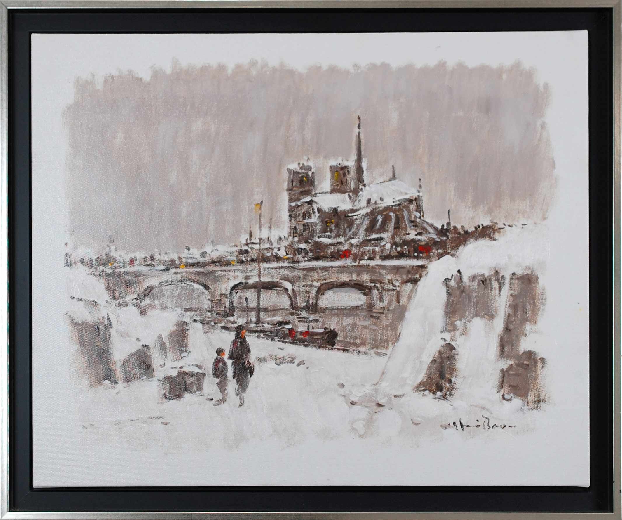 PARIS SOUS LA NEIGE - ECOLE MODERNE (XXème siècle) - Huile sur toile