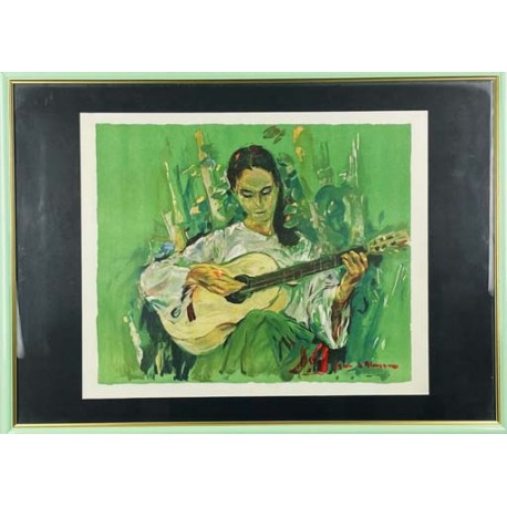 JEUNE FEMME À LA GUITARE - FAVRE DE THIERRENS Jacques (1895-1973) - Lithographie