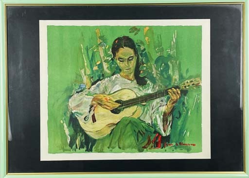 JEUNE FEMME À LA GUITARE - FAVRE DE THIERRENS Jacques (1895-1973) - Lithographie