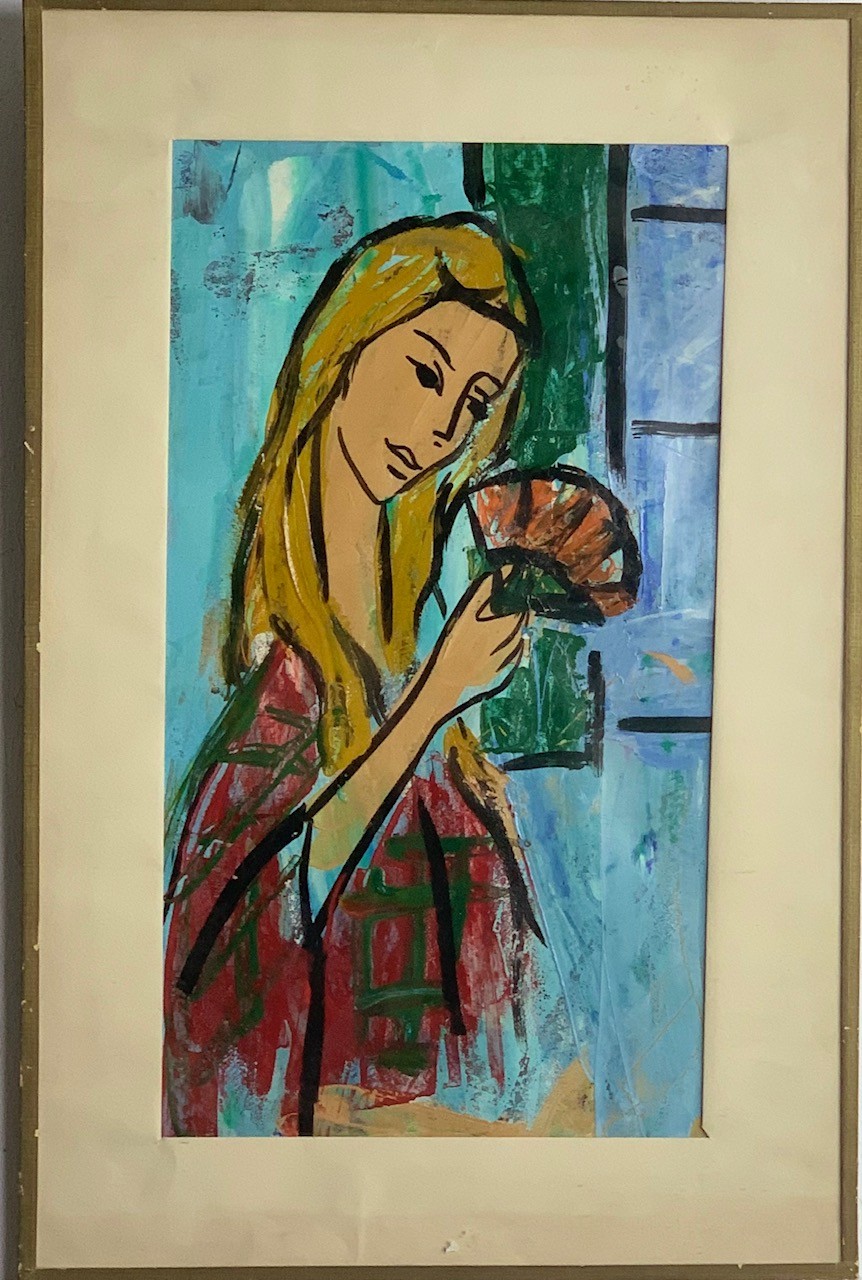 FILLE À L’EVENTAIL - ECOLE MODERNE (XXème siècle) - Acrylique 