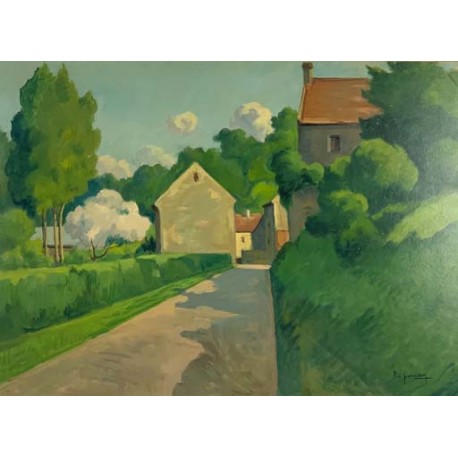 ENTREE DU VILLAGE DE COLOMBIER-SUR-SEULLES - PERADON Pierre-Edmond (1893 - 1981) - Huile sur panneau