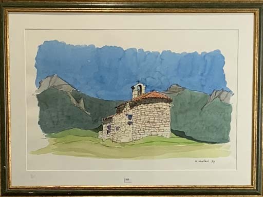 PETITE CHAPELLE DANS LA MONTAGNE - GAILLEUL Georges (1924 - 2001) - Aquarelle