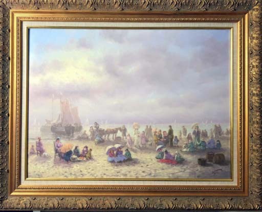 DETENTE SUR LA PLAGE - VIGYAZO Laszlo (1945-) - Huile sur panneau