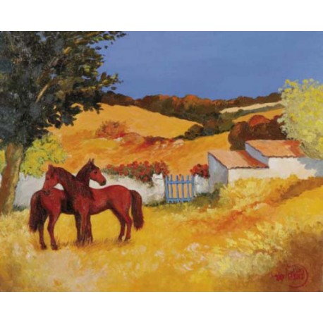 LES DEUX CHEVAUX - POIRIER Ray (1938 - ) - Huile sur toile