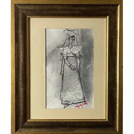 JEUNE FILLE EN COSTUME REGIONAL - BEZOMBES Roger (1913 - 1994) - Estampe