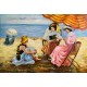 DÉTENTE À LA PLAGE - ECOLE MODERNE (XXème siècle) - Huile sur toile
