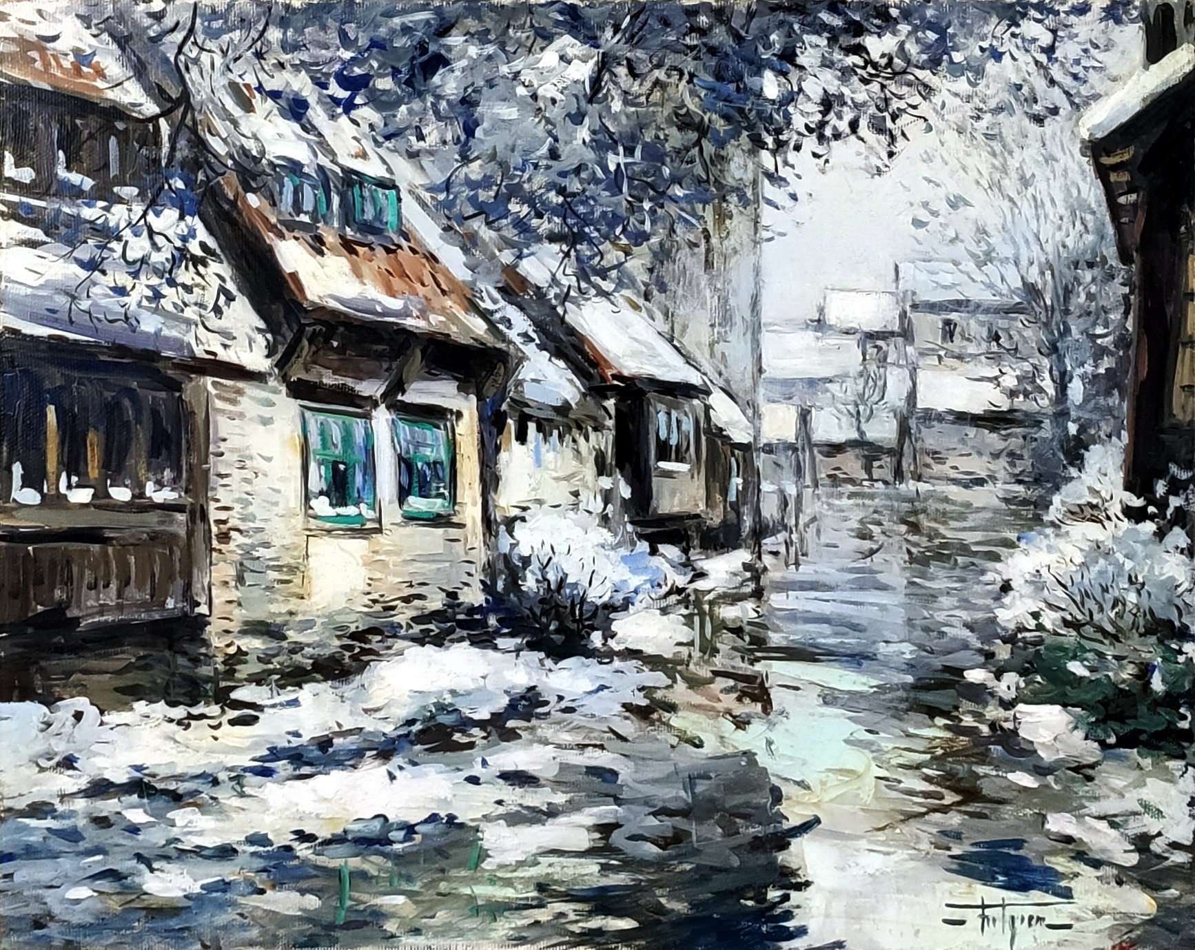 BRUGES EN HIVER - TROTZIER Jean-Bernard (1950 - ) - Huile sur toile