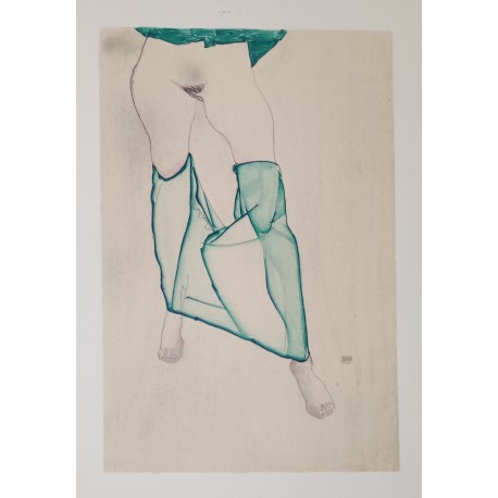 NU A LA JUPE VERTE - SCHIELE Egon (1890 - 1918) - Lithographie