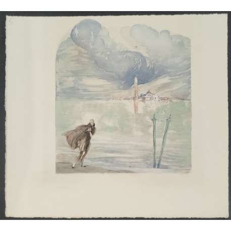SEUL SUR LA LAGUNE - DOMERGUE Jean-Gabriel (D'après) (1889 - 1962) - Lithographie