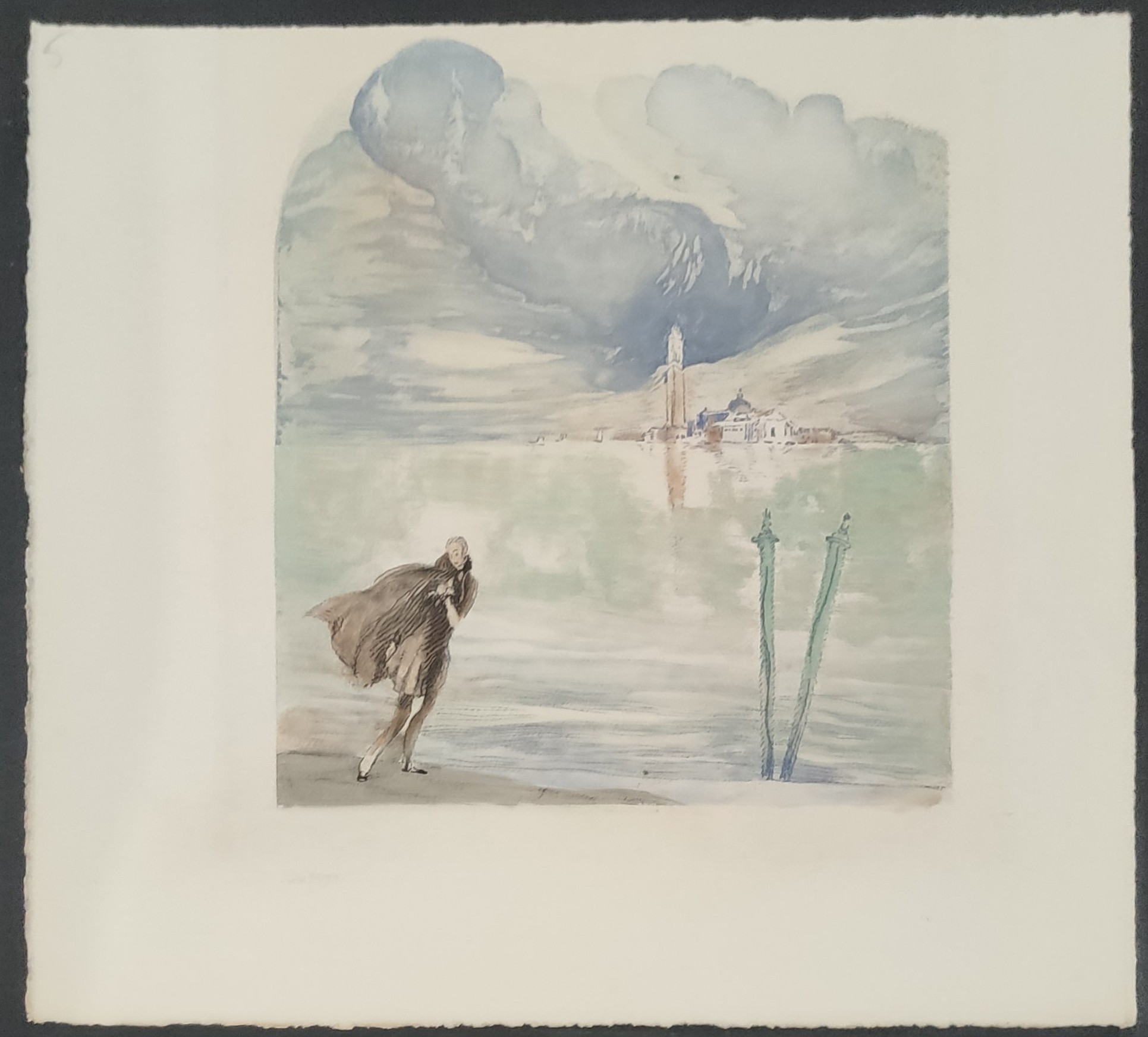 SEUL SUR LA LAGUNE - DOMERGUE Jean-Gabriel (D'après) (1889 - 1962) - Lithographie