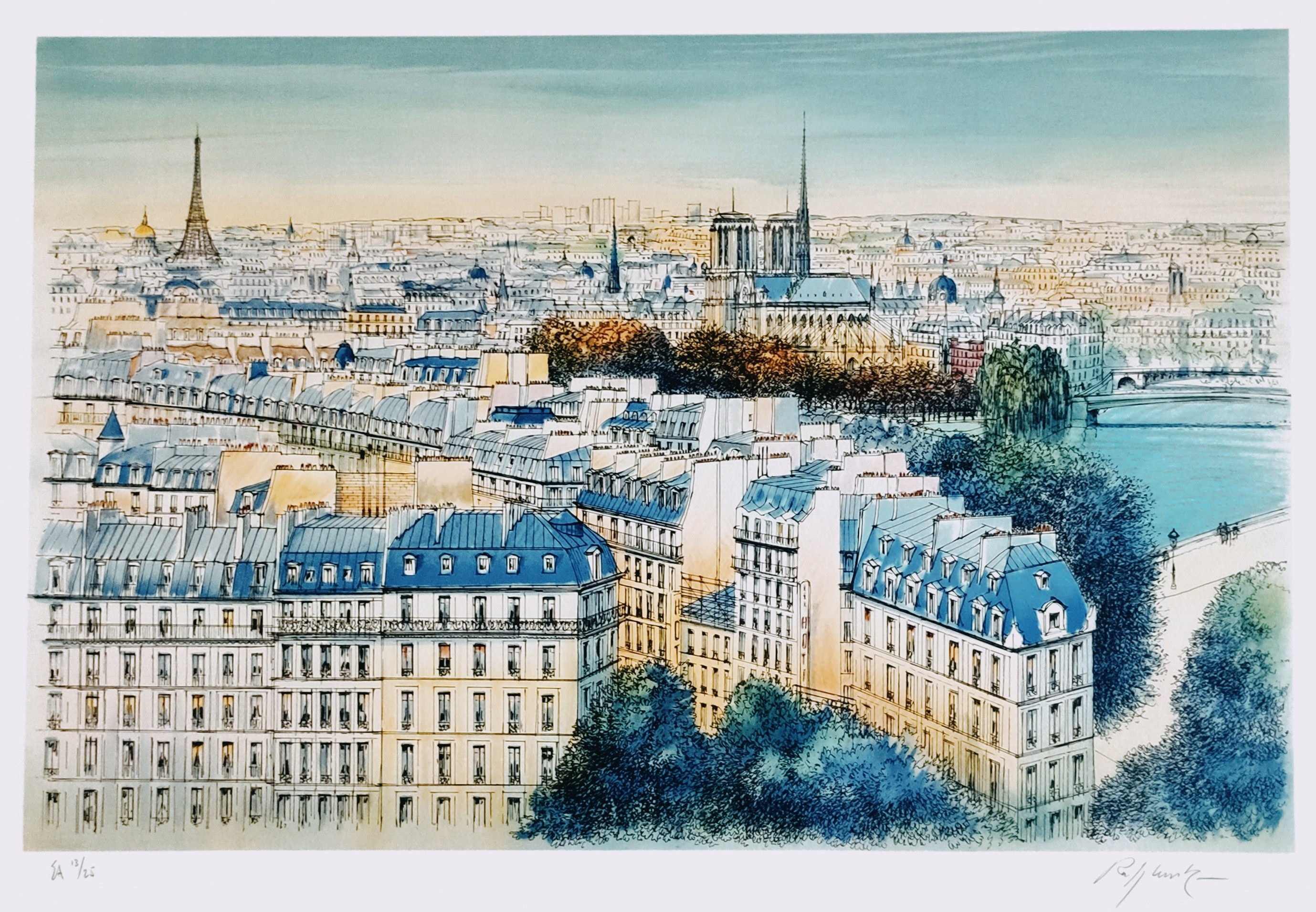 VUE DE PARIS - RAFFLEWSKI Rolf (1943 - ) - Lithographie