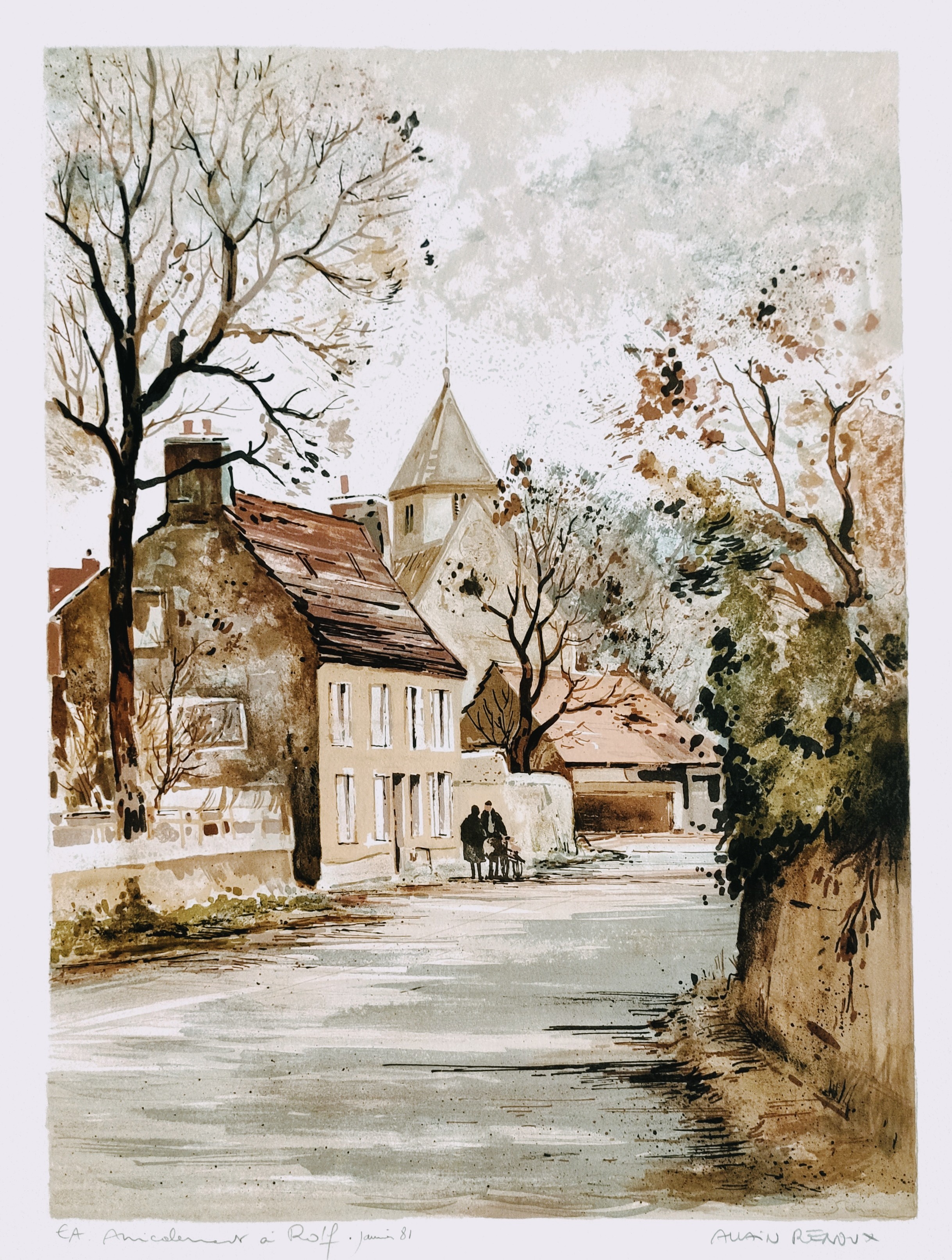 L’ENTRÉE DU VILLAGE - RENOUX Allain (1944 - ) - Lithographie