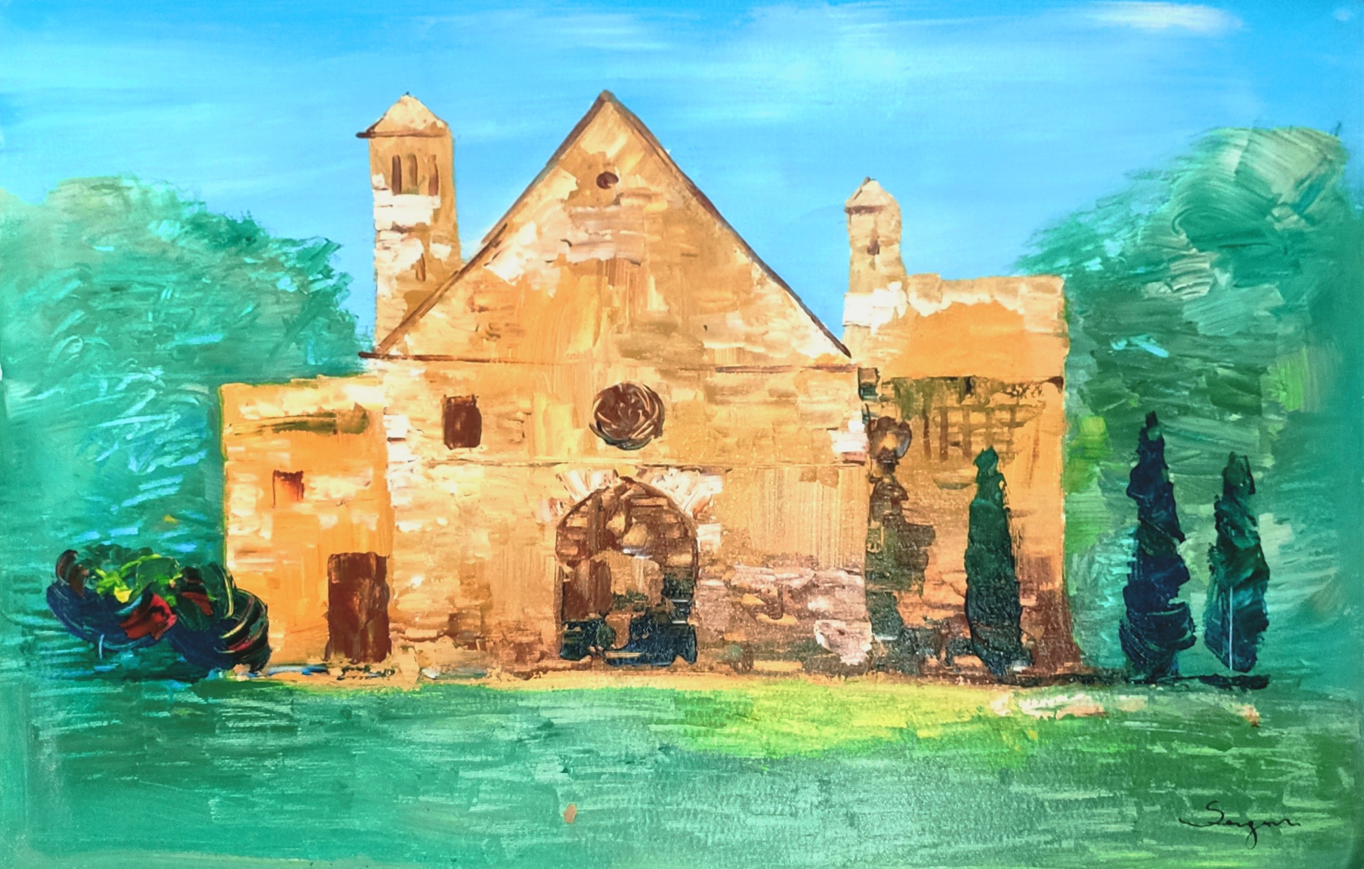 LE MANOIR - ECOLE MODERNE (XXème siècle) - Acrylique 