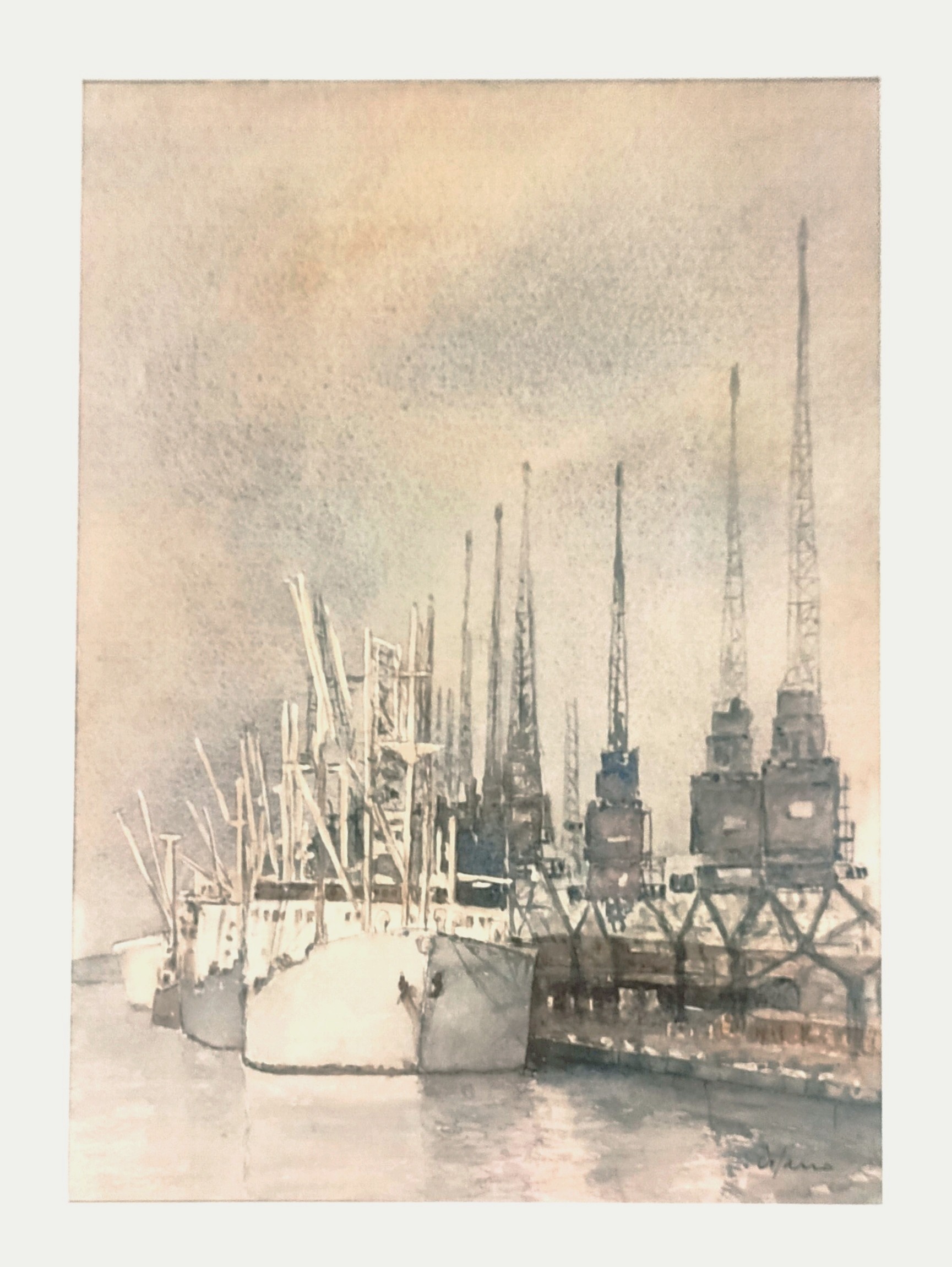 DANS LE PORT DU HAVRE - DI SARRO Jacques (1928 - ) - Aquarelle