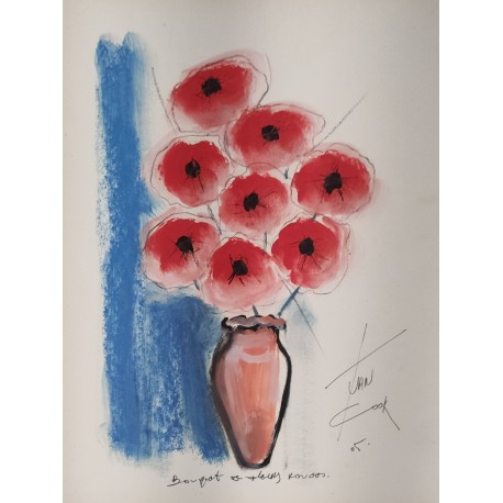 LE BOUQUET A FLEURS ROUGES - COOK Juan (1948 - ) - Pastel