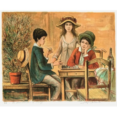 LES JOUEURS D’ECHECSNN - LALANDE Jacques (1921 - ) - Lithographie